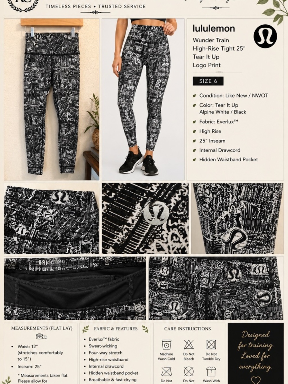Lululemon Wunder Train High-Rise Tight 25" — Tear It Up Logo Print — Size 6 - Picture 2 of 9